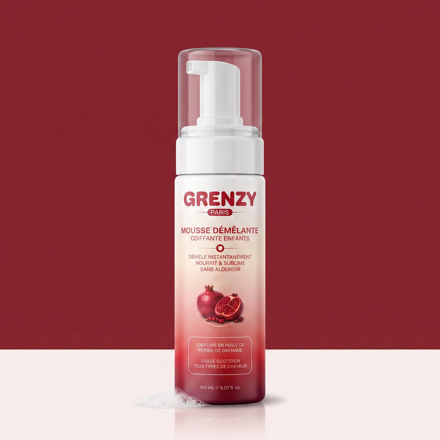 Flacon Mousse Démêlante Sans Rinçage GRENZY 150 ml, packshot sur fond clair