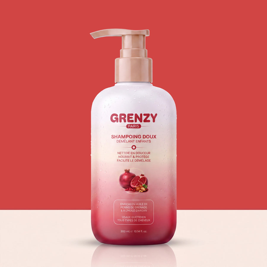 Flacon Shampoing Doux Enfant GRENZY 300 ml, packshot sur fond clair