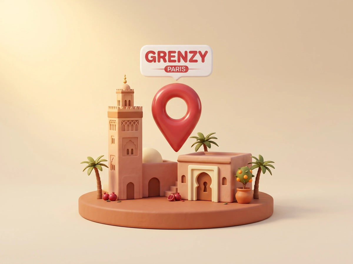 Façade de la boutique GRENZY, quartier Guéliz à Marrakech