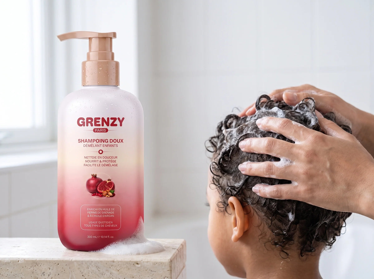 Flacon Shampoing Grenade & Argan GRENZY, packshot sur fond clair