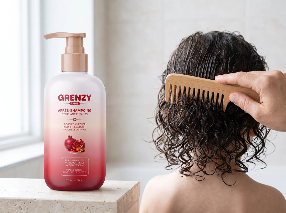 Flacon Après-Shampoing Grenade & Argan GRENZY, packshot sur fond clair