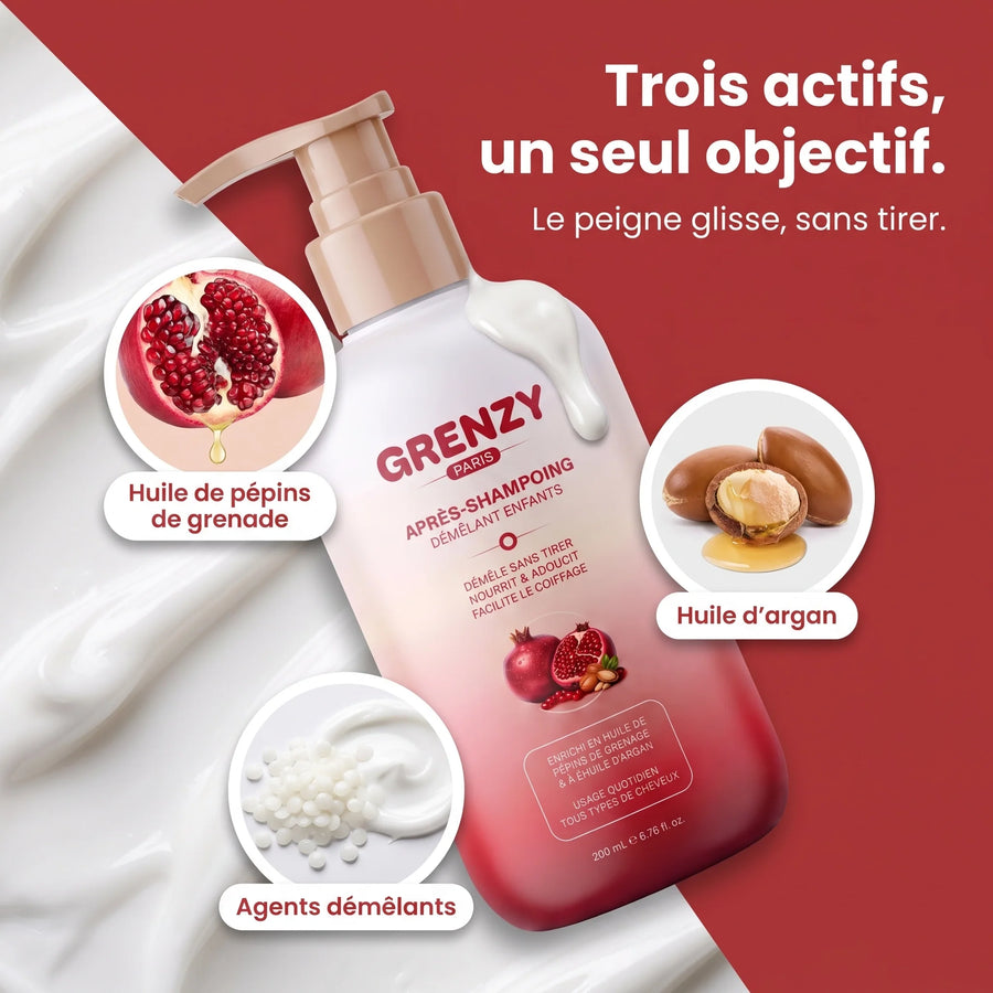 Actifs naturels du après-shampoing démêlant GRENZY : huile de pépins de grenade et huile d'argan