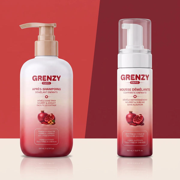 Duo Zéro Nœuds GRENZY : après-shampoing démêlant et mousse sans rinçage