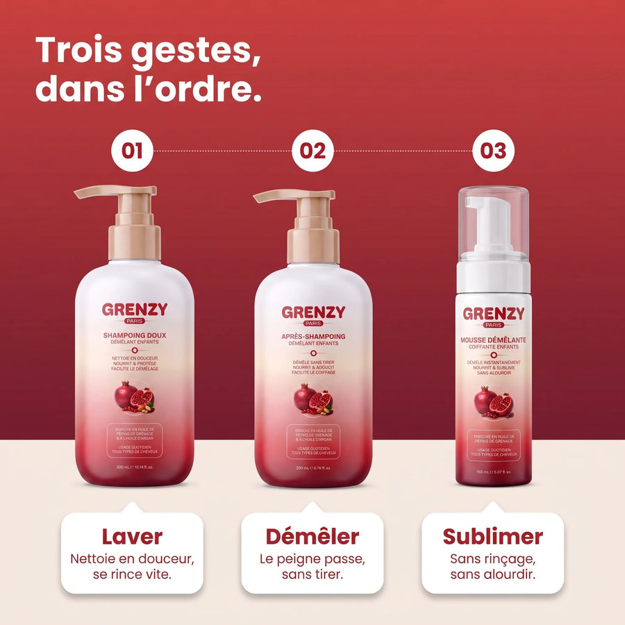 La routine GRENZY en trois gestes pour les cheveux des enfants