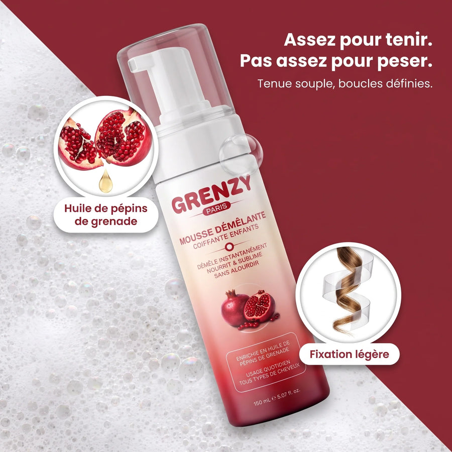 Actifs naturels du mousse démêlante GRENZY : huile de pépins de grenade et huile d'argan