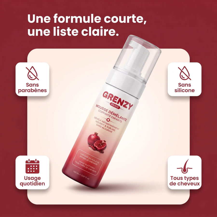 Garanties GRENZY : sans parabènes, sans silicone, formulé pour les enfants