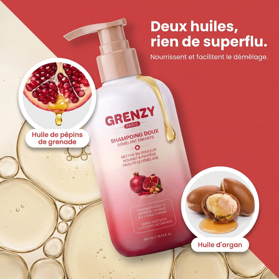 Actifs naturels du shampoing doux GRENZY : huile de pépins de grenade et huile d'argan