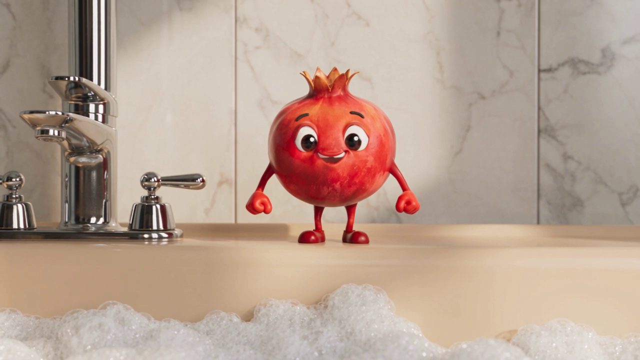 Grenzy la mascotte au bord d'un bain moussant, puis les trois soins GRENZY